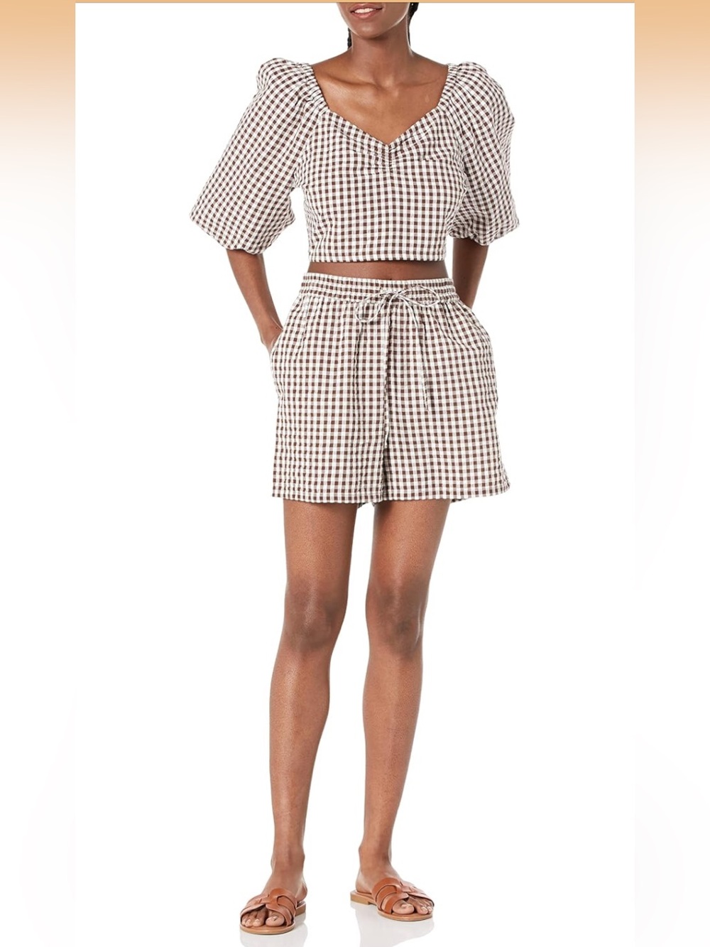 The Drop Brown & White Gingham Set